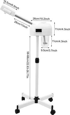Produktbild von Professioneller Gesichtsbedampfer auf Standfuß - Gesichtssauna - Heißer Dampf - LCD-Bedienfeld - Höhenverstellbar - 220 V - Für Salon und Zuhause - Weiß