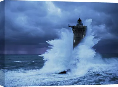 Image de Photographie Phare dans la tempête - Tableau toile - Jean Guichard, Phare du Four, Bretagne - 70x50 cm