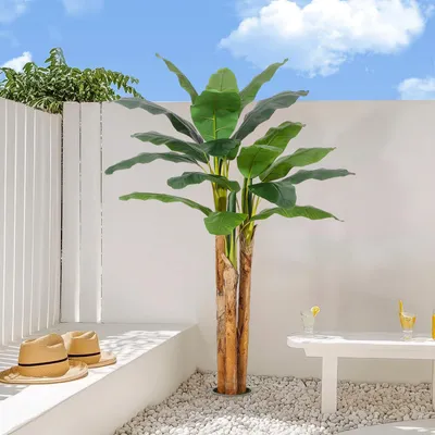 Produktbild von Künstlicher Bananenbaum (Bananenstaude) 180 cm – Täuschend echte Kunstpflanze mit natürlichem Wuchs im Pflanztopf, für Wohnzimmer & Büro