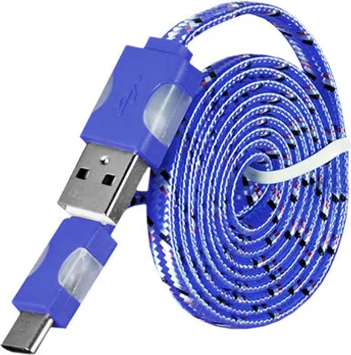 Productafbeelding van USB-C oplaadkabel, nylon, LED-licht, gevlochten, snellaadkabel, platte kabel voor telefoon, Samsung, Sony, HTC, Huawei, LG, blauw