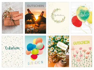 Produktbild von Gutscheinkarten 100 Stück 8 Motive