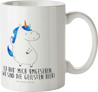 Produktbild von Mr. & Mrs. Panda Kinderbecher Einhorn Mann - Weiß - Geschenk, Unicorn, Campingbecher, Haferl, Mehrwegbecher, BFF, Familie, Plastikbecher, Beste, Einhörner