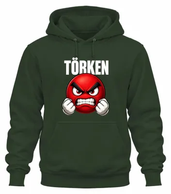 Obrázok produktu pre TÖRKEN – Mikina s kapucňou s potlačou "zlostného emoji", červené, červeno-zelené, uni