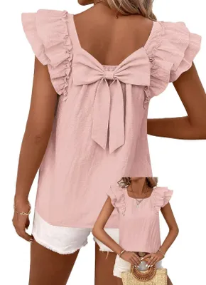 Produktbild von TUUHAW Tunika Damen Große Größen Sommer Kurzarm Top Süße Oberteile Rosa 2XL