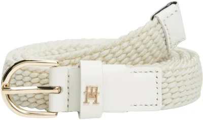 Imagen del producto de Cinturón elástico trenzado con hebilla redonda, marca Tommy Hilfiger Essential, color crema, para mujer, adulto, 1 unidad, material: polipropileno (PP), goma