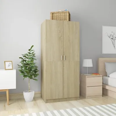Produktbild von Kleiderschrank, Schlafzimmerschrank, Kleiderschränke, Garderobenschrank, Ordnungssystem Kleiderschrank, Haushaltsschrank, Sonoma-Eiche 80×52×180 cm Spanplatte