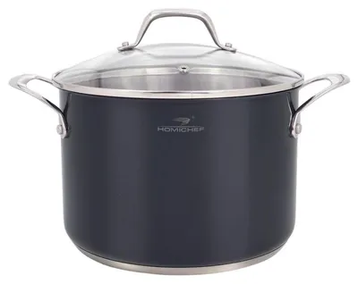 Productafbeelding van RVS soepketel, marinegrijs, 6,6 liter, met glazen deksel, 24 cm, nikkelvrij, drielaags bodem, geschikt voor inductiekookplaten