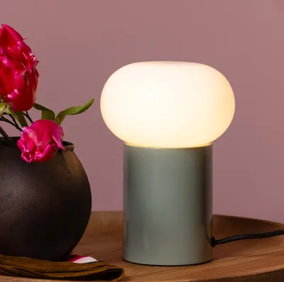Produktbild von BRILLIANT grüne Tischleuchte mit weißem Glas KNUT | 22 cm Höhe | E27 | Metall/Glas