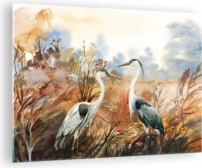 Produktbild von Bilder auf glas - Einteilig - Kraniche Vögel Herbst - 70x50cm - Glasbilder - Wandbilder - Bilder - zum Aufhängen bereit - Wanddekoration aus Glas - Glas Bilder - Wandbild auf Glas - GAA70x50-5077