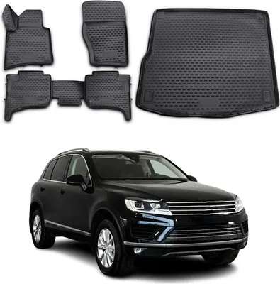 Image de Tapis & bac de coffre Set pour VW Touareg 2010-2018 Caoutchouc TPE Noir 5x