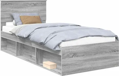 Produktbild von vidaXL Bettrahmen Graues Sonoma 90 x 200 cm Massives Kiefernholz