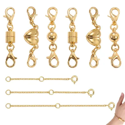 Magnetische Verschlüsse für Schmuck, 6 Stück, gold, mit 3 Verlängerungen