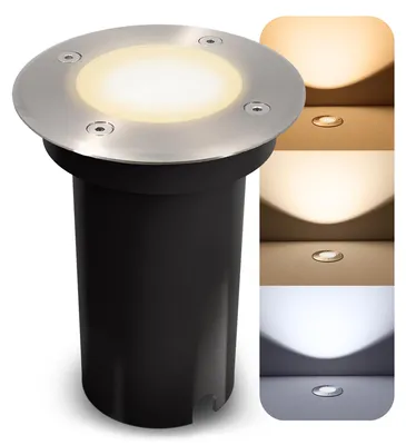 Produktbild von SSC-LUXon Bodeneinbaustrahler KALPA silber rund inkl. GU10 Leuchtmittel 3W drei einstellbaren Lichtfarben 3CCT 230V IP67 wetterfest befahrbar & rostfrei