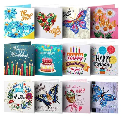 Immagine prodotto di Set di 12 biglietti auguri con kit per creare disegni con diamanti – Biglietti auguri bianchi – Biglietti auguri per compleanni – Biglietti auguri di ringraziamento – Biglietti auguri da colorare – Biglietti artigianali con buste