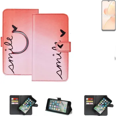 Produktbild von K-S-Trade Schutzhülle Handyhülle kompatibel mit Realme C31 Hülle cover bookstyle Etui ''smile'' rot Standfunktion Kameraschutz (1Stk)