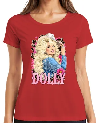 Productafbeelding van Dolly Parton, landelijke muzieklegende, cowgirl, western, retro, dames T-shirt, rood, maat L