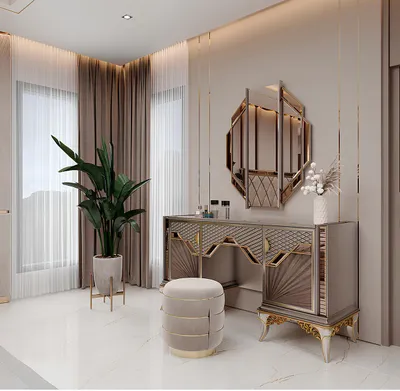 Immagine prodotto di Toeletta con specchio dal design moderno e dettagli dorati