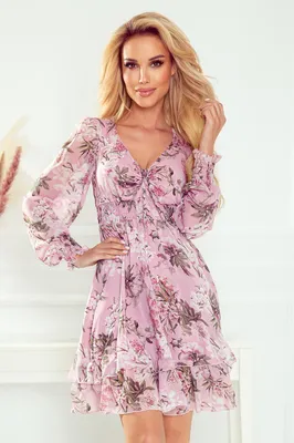 Produktbild von Numoco Chiffonkleid Monika Minikleid mit Ärmeln Partykleid Cocktailkleid Sommerkleid, rosa, Gr. XL