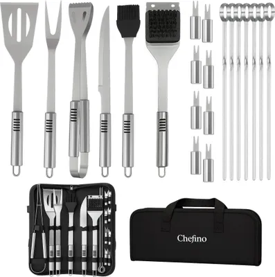Produktbild von BBQ Zubehör Set – 21-teiliges Grillpaket – Hochwertige Edelstahlwerkzeuge mit Tragetasche – Für alle Grillarten geeignet