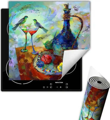Produktbild von Herdabdeckplattee Glaskeramikkochfeld-Abdeckung 50x52 cm Anti Rutsch Matte Aufrollbar, Wein bunt
