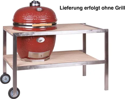 Produktbild von Monolith Tisch aus Edelstahl & Teak .66 (LeCHEF) fahrbar inklusive Rollen 201003-L