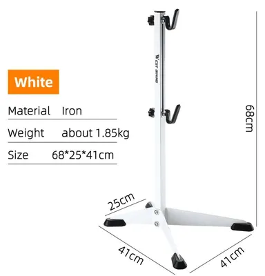 Immagine prodotto di Supporto per bicicletta da terra - 68 cm - Acciaio - Adatto per mountain bike e bici da corsa - Compatibile con freni a disco - Bianco