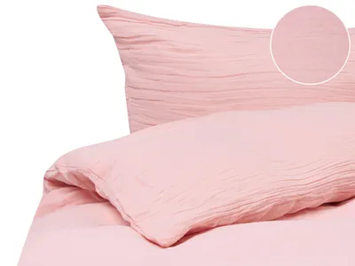 Obrázok produktu pre BELIANI Sada posteľnej bielizne – obliečka na perinu a vankúš, pastelovo ružová, mušelínová bavlna, 200 x 200 cm, spálňa