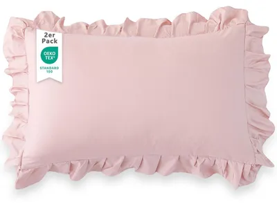 Obrázok produktu pre Poťahy na vankúše, 40x80 cm, 2 kusy, s volánmi, hotelový zapínanie, ružová farba, mikrovlákno