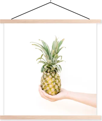 Produktbild von MuchoWow® Textilposter Tropisch - Ananas - Gelb 40x40 cm mit holzfarbenen Rahmen - Posterleiste