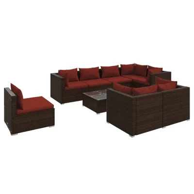 Immagine prodotto di vidaXL Set da giardino 9 pezzi con cuscini in polyrattan marrone