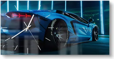 Produktbild von DEQORI Glasuhr 60x30 cm Modern 'Lamborghini Aventador' Wanduhr Glas Uhr Design leise