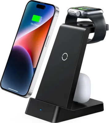Produktbild von 3 in 1 Kabelloses Ladegerät, 18W Induktive Ladestation,Wireless Charger für iPhone 16/15/14/13/12/11 Pro,für Apple Watch 10/9/8/7/6/SE,AirPods4/3/2