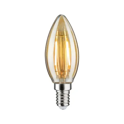 A single LED filament light bulb with a candle shape and a gold-tinted glass, shown against a white background.