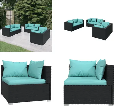 Produktbild von vidaXL 6 tlg. Garten Lounge Set mit Kissen Poly Rattan Schwarz - Garten-Lounge-Set - Garten-Lounge-Sets - Terrassen-Lounge-Set - Gartensofa-Set