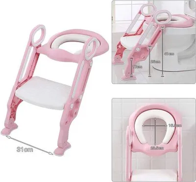 Productafbeelding van Kindertoiletbril met antislip treden en een comfortabel kussen – verstelbaar en inklapbaar