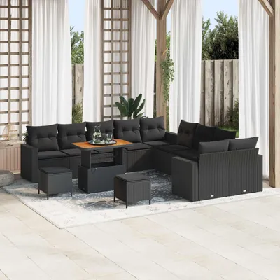 Image de vidaXL Ensemble de canapé de jardin avec coussins 17 pcs noir poly rotin