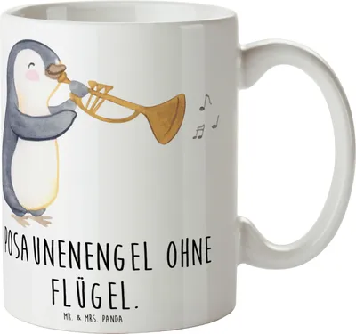 Produktbild von Mr. & Mrs. Panda Becher Engel Posaune - Weiß - Geschenk, Pott, Kaffeetasse, Keramiktasse, Instrumente, cappuccinotasse, Musikinstrument, Instrument, Spielen lernen, Tasse