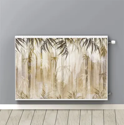 Zdjęcie produktu dla Dekoracyjna osłona grzejnika na magnes Maskownica kaloryfera Liście beż 60x100cm Boho ozdoba do pokoju Mata magnetyczna