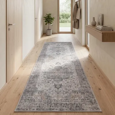 Zdjęcie produktu dla Homebyhome Dywan zmywalny vintage chodnik przedpokój kuchnia wej?cie wzór orientalny ?atwa piel?gnacja Rozmiar: 80x250 cm