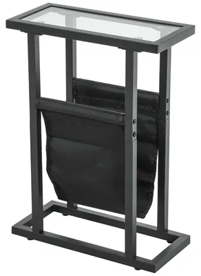 Produktbild von HOMCOM Beistelltisch Couchtisch mit Stofftasche Metallrahmen Glasplatte Schwarz