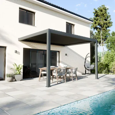 Produktbild von Bioklimatische Pergola mit motorisierter Neigung, 12 m², 3 x 4 m, Anthrazitgrau, STELLAR – Integrierte Beleuchtung