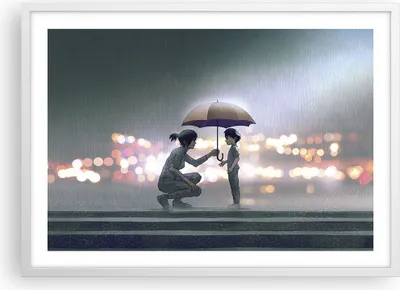 Produktbild von Gerahmtes Poster - Weißer Rahmen - Manga Regenschirm Hilfe - 70x50 cm - Wand Bild - Wanddeko - Wandbilder - Kunstposter - Wandposter - Bilderrahmen - Bilder - Kunstdruck - P2WAA70x50-4741