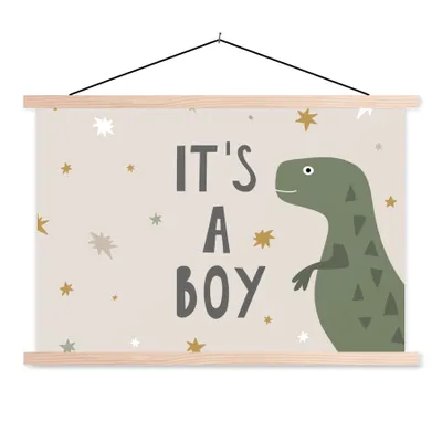 Produktbild von MuchoWow® Textilposter Sprichwörter - Zitate - Es ist ein Junge - Baby - Kinder - Kinder 60x40 cm mit holzfarbenen Rahmen - Bilder