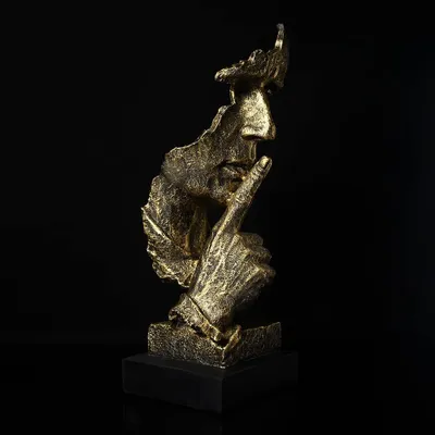 Produktbild von Ponder Statue-Silence is Gold Abstrakte Kunst Statue Modern Home Ornament Kreative Kunstharz Skulptur Ornament Arbeitszimmer Büro Regal Tischdekoration (Gold)