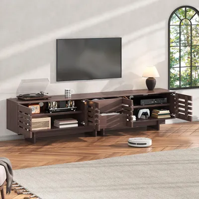 Produktbild von TV Schrank Fernsehtisch Modern TV Lowboard für Fernseher bis zu 80 Zoll 4 Flügeltüren 2 Schubladen, 6 Staufächer 200x39.5x55cm