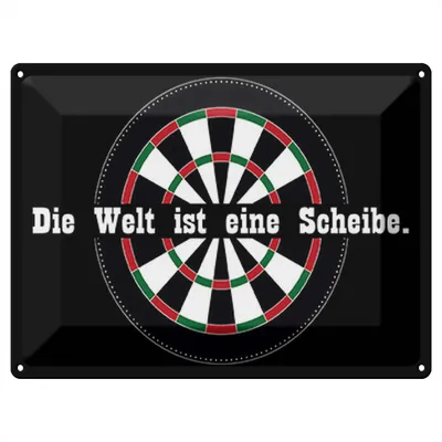 Produktbild von Blechschild Wandbild in : Brillante Farben, Größe 30 x 40 cm Motiv Blechschild Spruch 40x30cm Dart die Welt ist eine Scheibe