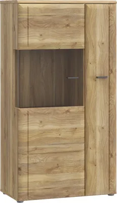 Produktbild von Stauraumvitrine >AKINORI< 2 Türen, in Mauvella Eiche Nachbildung - 75,1x140x41,8cm (BxHxT)