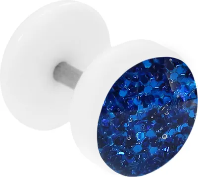 Produktbild von Fake Plug Ohrstecker weiß Glitterline Farbe - Dunkelblau