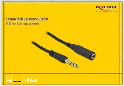Produktbild von Delock Klinkenverlängerungskabel 6,35 mm 3 Pin Stecker zu Buchse 5 m schwarz