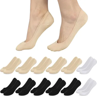 Produktbild von 12 Paar Füßlinge Damen Baumwolle Füsslinge Damen No Show Socken Invisible Socks mit Rutschfest Silikon Atmungsaktiv Unsichtbare Sneaker Socken für Ballerinas Loafer(34-38)